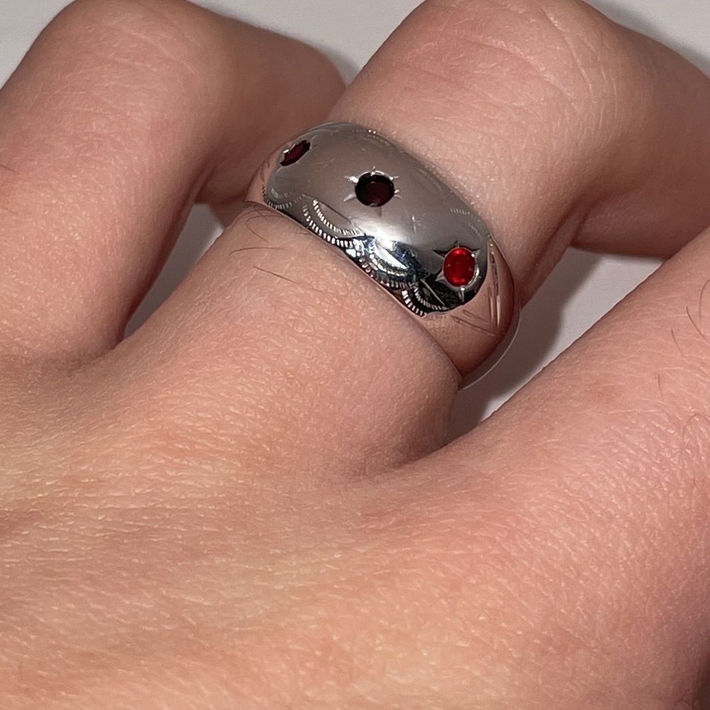 Solid 18K 750 Italy (not 14K) White Gold Red Gemstone Band Ring Vintage Antique - Picture 8 of 17